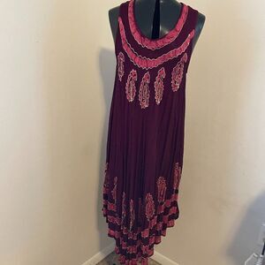 S R Fashion Sleeveless High Low Embordered Dress One Size